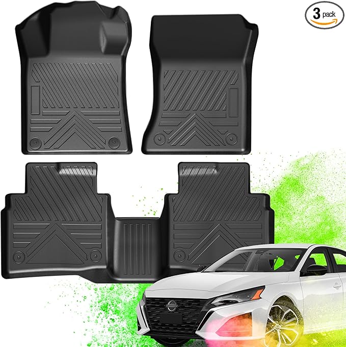 TPE All-Weather Floor Mats for Nissan Altima 2019-2024 2025 | Custom Fit Heavy Duty Truck Floor Liners | Front & Rear Row Protection | Durable, Odorless, Easy to Clean (3-Piece Set, Black)