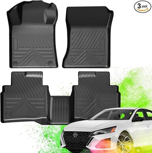 TPE All-Weather Floor Mats for Nissan Altima 2019-2024 2025 | Custom Fit Heavy Duty Truck Floor Liners | Front & Rear Row Protection | Durable, Odorless, Easy to Clean (3-Piece Set, Black)