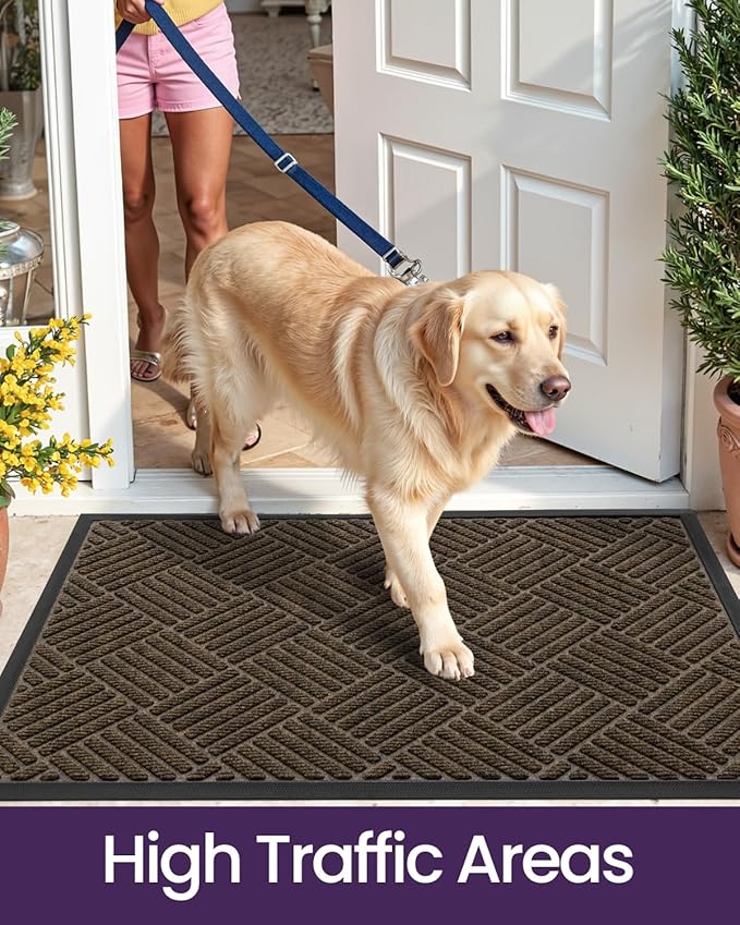 DEXI Front Door Mat Outside Entrance, 4x6 ft Rubber Entry Doormat Heavy Duty, Welcome Mats Non Slip for Inside House Floor Entryway Back Doors Exterior Patio, Diamond Brown