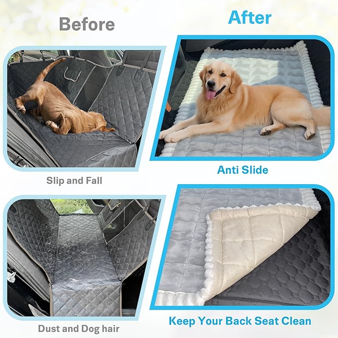Dog Car Seat Cover for Back Seat, Dog Bed for Car, Fit for Backseat Extenders, Car Seat Protector, Nonslip Soft Durable for Cars Trucks and SUVs (Light Gray and White, 24.8"*54")