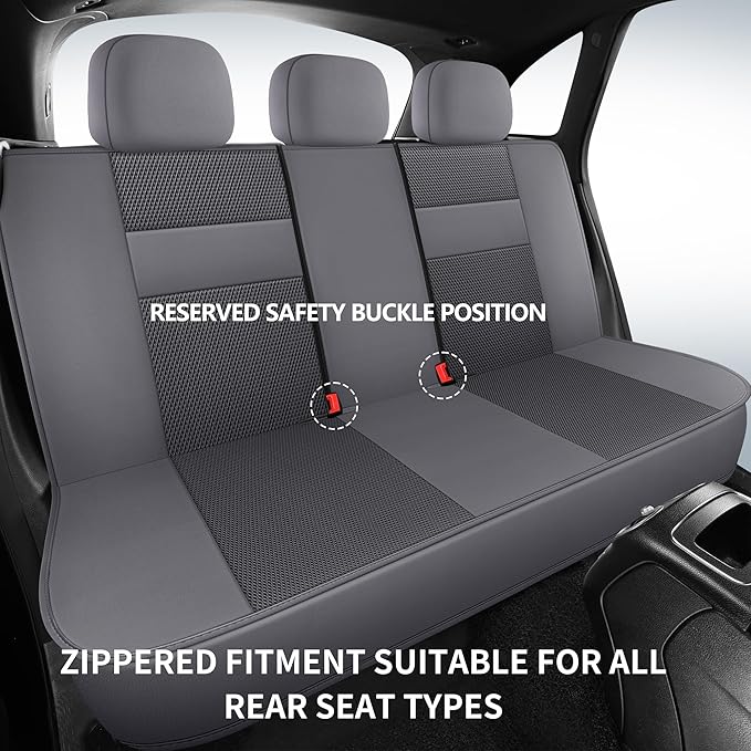 Leather 3D Foam Back Support Car Seat Covers Full Set Air Mesh Automotive Seat Covers, All Season Car Seat Cover Fit Automotive,SUV,Sedan,Van, Airbag Compatible Elegance (Grey)
