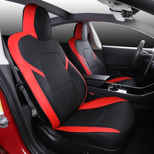Suitable for Tesla Model 3 Seat Covers, Waterproof Faux Leather Car Seat Covers Full Set forTesla Model 3 2023 2022 2021 2020 2019 2018 2017 (Black+ Red)