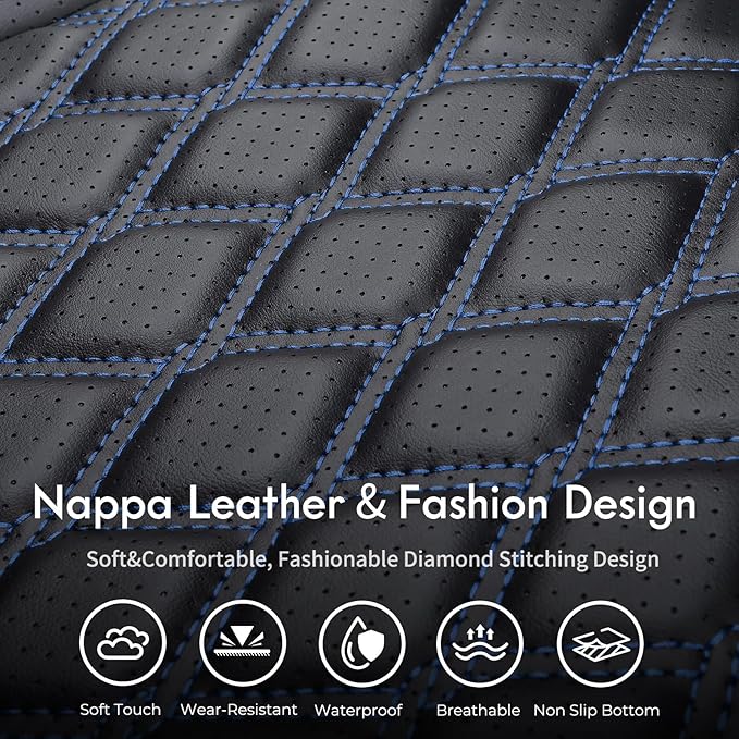 Huidasource Silverado Truck Seat Covers Custom Fit for Chevy Silverado GMC Sierra 1500 2014-2018, 2500HD 3500HD 2015-2019 Crew Double Extended Cab Pickup Waterproof Seat Cover(Full Set/Black&Blue)