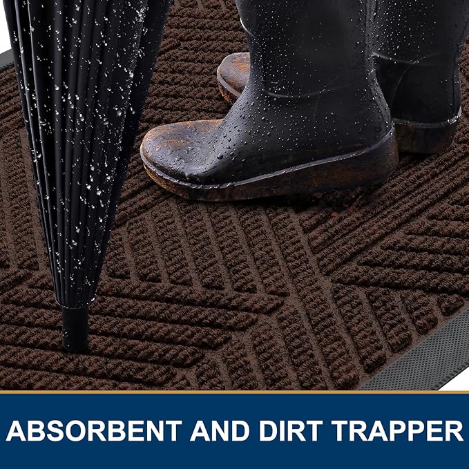 Smiry Front Door Mat Outside Entrance, Heavy Duty Sturdy Natural Rubber Doormat, Trap Dirt and Moisture, Easy Clean Low Profile Mats for Indoor Outdoor Entry, Irregular Triangle (47x24, Dark Brown)