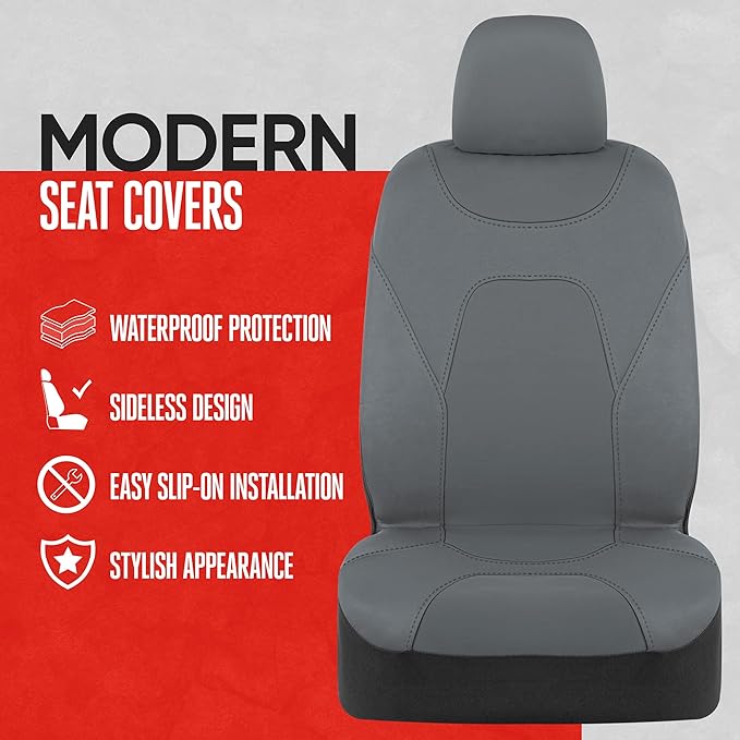 Motor Trend AquaShield Waterproof Front Seat Covers, Solid Gray Seat Covers for Cars – Neoprene Front Car Seats Cover, SUV Seat Covers Protector - Car Interior Cover for Auto, Trucks, & Dog Owners