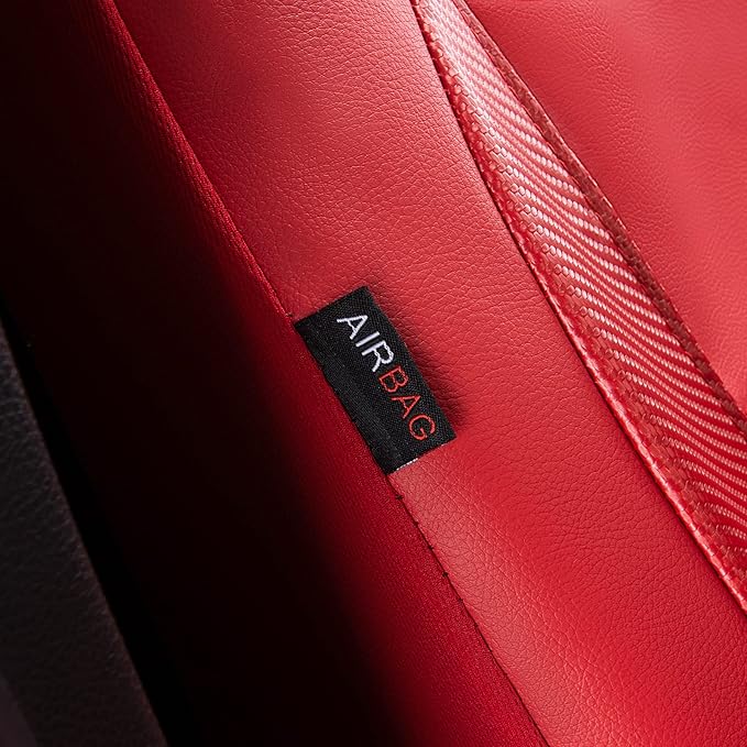 Flying Banner car seat Covers Protects Water Proof Faux Leather Carbon Fiber Fronts Rear Bench Covers (Red Red, Full Set - 8PCS)