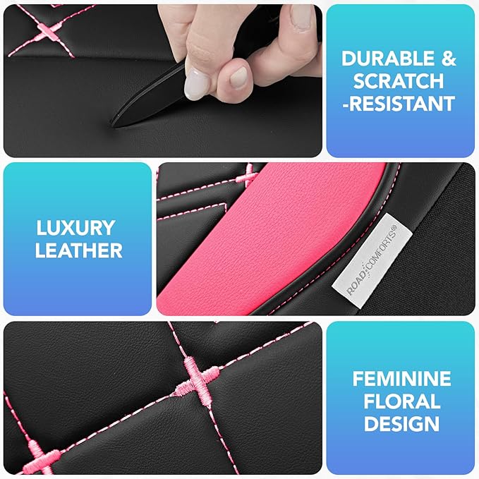 Road Comforts Seat Covers, Premium Leather Car Seat Covers Front Seat for Women Girls,Airbag Compatible, Automotive Seat Covers Universal Fit Most Cars,Vans,Truck,SUV