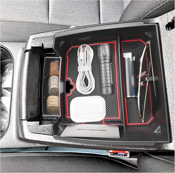 SXCY for 2023-2025 Chevy Colorado/GMC Canyon Center Console Organizer for Chevrolet Colorado Accessories 2024 2025 Canyon Console Tray 2024 2026 Colorado Armrest Console Organizer(Red)