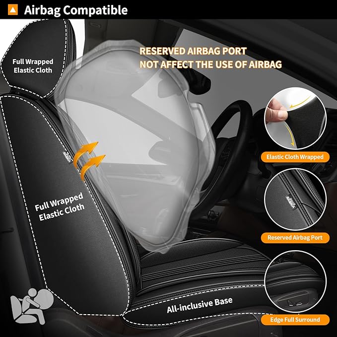 AOMSAZTO Car Seat Covers Full Set for Chevrolet Chevy Cruze 2011-2019: Seat Cover Faux Leather Breathable Waterproof Compatible Airbag (Black)