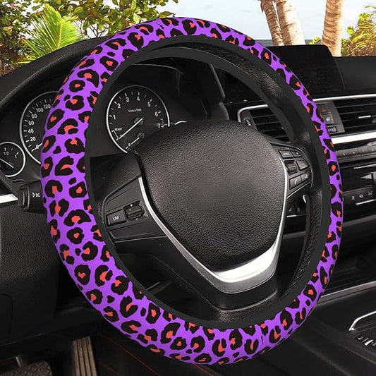 Purple Leopard Print Steering Wheel Cover, Elastic Non-Slip Steering Wheel Protector,Auto Interior Decor for Women Girls,Universal 15" Fit for Sedans,Trucks