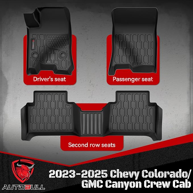 Floor Mats Compatible with 2023 2024 2025 Chevy Colorado/GMC Canyon Crew Cab, All Weather TPE Floor Liners, Custom Fit Car mats, 1st & 2nd Row, Black