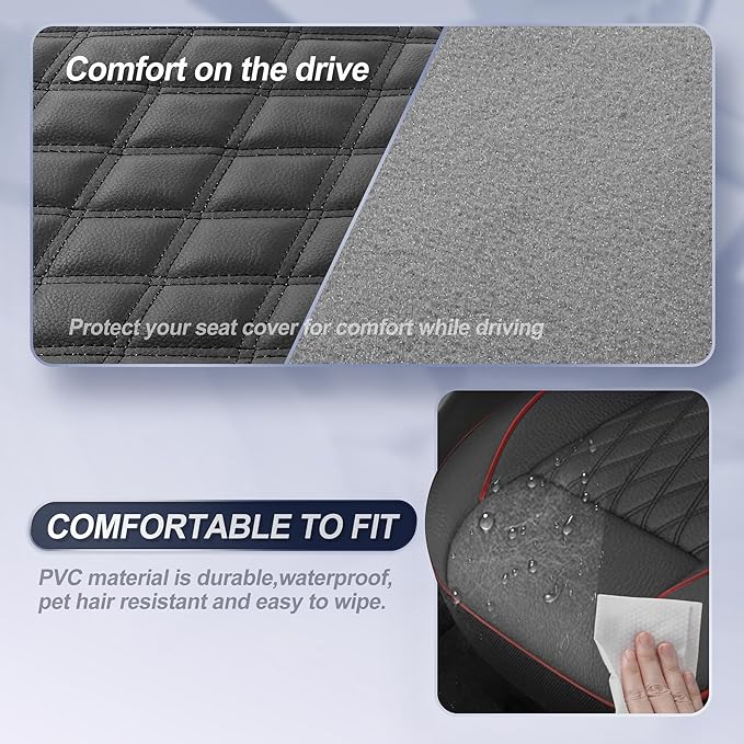 GIANT PANDA Front Car Seat Cover for Toyota, Piping Leather Bucket Seat Covers Custom for Toyota Rav4 Camry Highlander Corolla Prius 2-Pack (Black+Red)