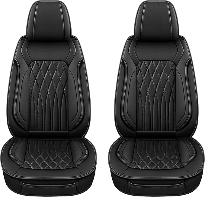 Pariitadin Leather Car Seat Covers Front Pair, Waterproof Faux Leather Seat Covers for Cars, Non-Slip Car Interior Covers Universal Fit for Most Cars Sedans Trucks SUVs, Black Line