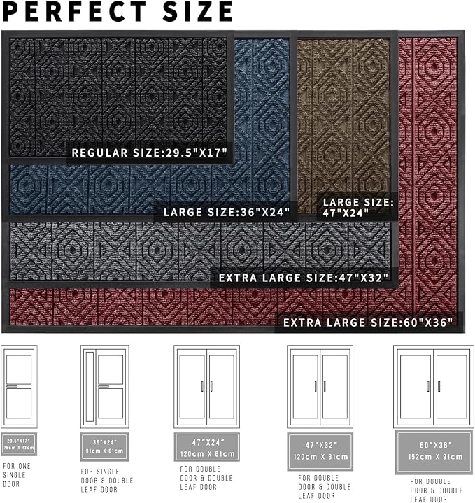 Yimobra Door Mat, Outdoor Indoor Entrance Welcome Mat, Heavy Entry Front Door Mat, Stain & Fade Resistant, Low Profile, Sturdy Rubber, Easy Clean Patio Floor Mat, Waterproof, 29.5 x 17, Black