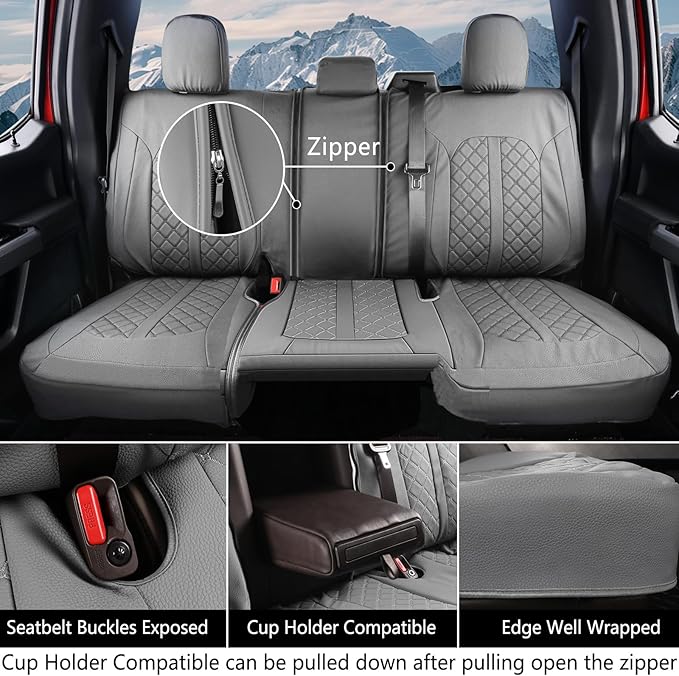 Truckiipa Custom for Chevy Silverado 1500 Seat Covers FullSet Leather Truck Seat Cover Fit for 2014-2018 Chevy Silverado GMC Sierra 1500, 2015-2019 2500HD 3500HD Double Crew Extended Cab,Full Set,Grey