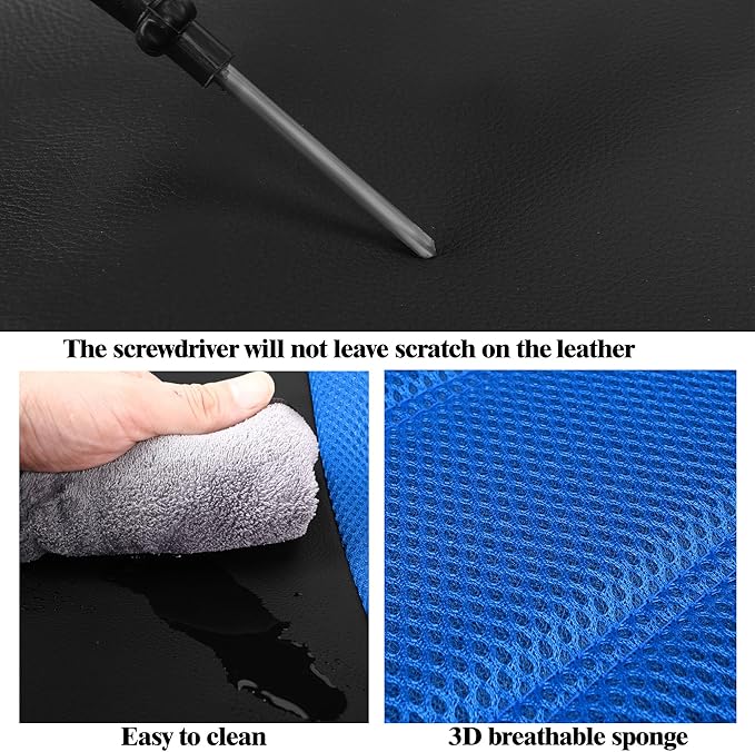 Leather 3D Foam Back Support Car Seat Covers Full Set Air Mesh Automotive Seat Covers, All Season Car Seat Cover Fit Automotive,SUV,Sedan,Van, Airbag Compatible Elegance (Black Blue)