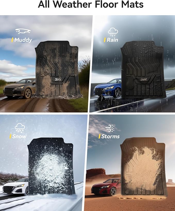 3W Floor Mats Custom Fit for Nissan Altima 2019-2023 2024 2025, TPE All Weather Accessories Custom Fit Floor Liner for Nissan Altima 1st and 2nd Row Full Set Car Mats