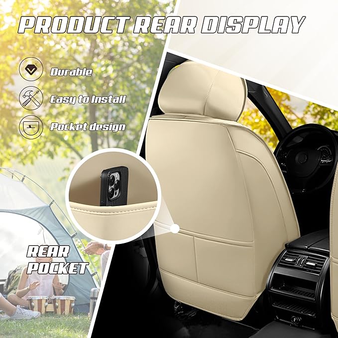 Car Seat Covers Fit for Toyota Camry 2000-2025, Stylish Sport Seat Covers, Waterproof Wear-Resistant Premium Nappa Leather Car Seat Cover.(Full Set with Pillow/Beige)