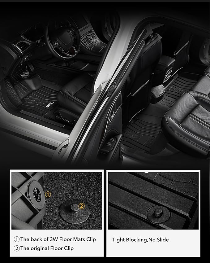 3W Floor Mats Fit 2017-2020 Ford Fusion (Include Hybrid) & Lincoln MKZ All Weather TPE Custom Fit Floor Liner, 1st & 2nd Row Full Set Car Liners Black