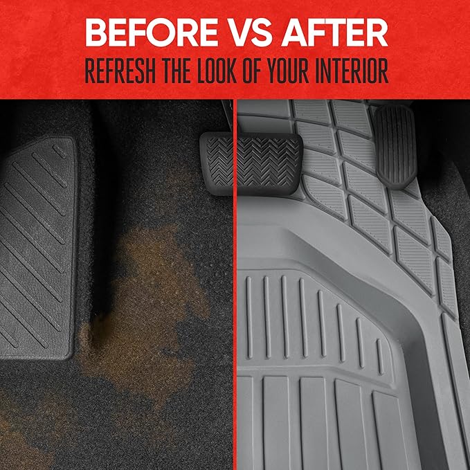 Motor Trend 943-GR FlexTough Defender Car Floor Mats -Next Generation Deep Dish Heavy Duty Contour Liners for Car SUV Truck & Van-All Weather Protection, Trim to Fit Most Vehicles Gray