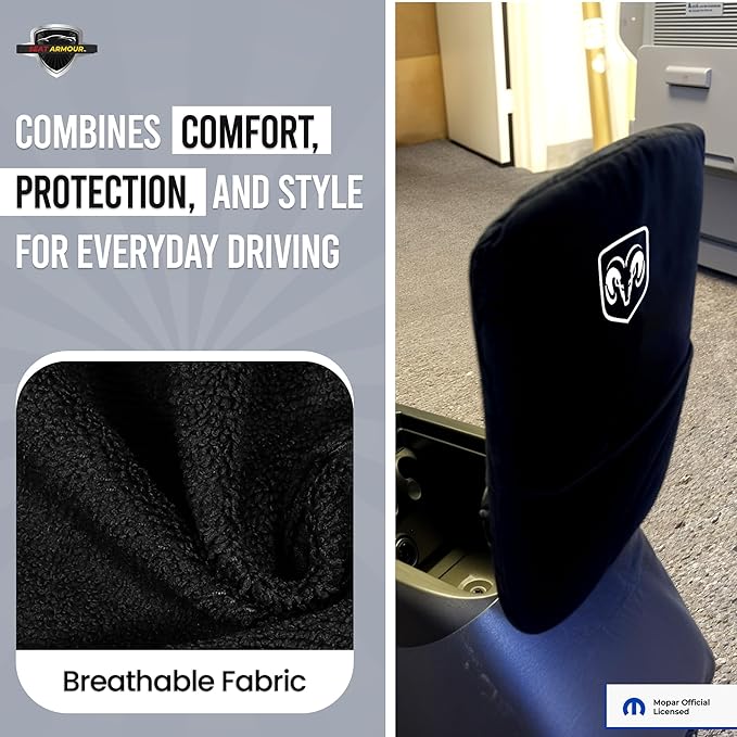 Premium Console Armrest Cover for Dodge Ram (2014-2020) - (Jump Seat Models) – Soft, Machine Washable Console Lid Protector – Easy to Install, Plush & Durable – Black