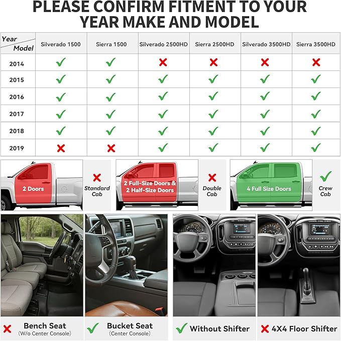 YITAMOTOR Floor Mats Compatible with 2014-2018 Chevy Silverado/GMC Sierra 1500 Crew Cab, 2015-2019 Silverado/Sierra 2500 HD/3500 HD Crew Cab, Custom Fit Liners, 1st & 2nd Row All-Weather Protection