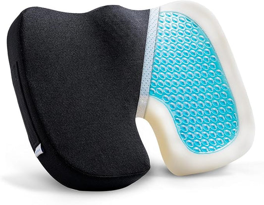 Seat Cushion for Long Sitting, Cooling Gel Memory Foam Seat Cushion - Back, Sciatica, Coccyx, Tailbone Pain Relief - for Office Chairs, Car Seat, Wheelchair Sitting Cushion (Black)