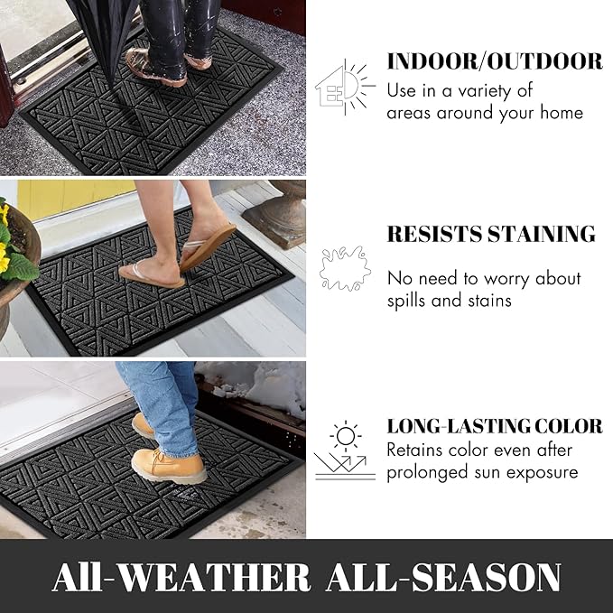 Yimobra Extra Large Door Mat 60x36, All-Weather Waterproof Non-Slip Welcome Matt Outdoor, Heavy Duty Non Slip Doormat for Entryway for Patio and Garage Indoor, Easy Clean, Black