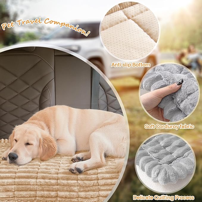 Dog Car Seat Cover for Back Seat, Dog Bed for Car, Fit for Backseat Extenders, Car Seat Protector, Nonslip Soft Durable for Cars Trucks and SUVs (Light Brown, 24.8"*54")