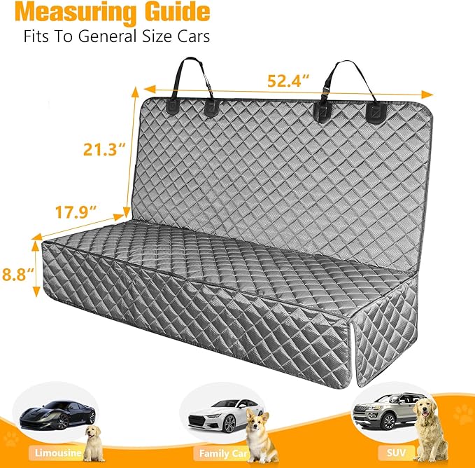 PETICON Waterproof Scratchproof Pet Bench Seat Covers for Cars, Trucks, SUVs, Nonslip Durable Back Seat Cover for Dogs, Washable Backseat Protection, Gray