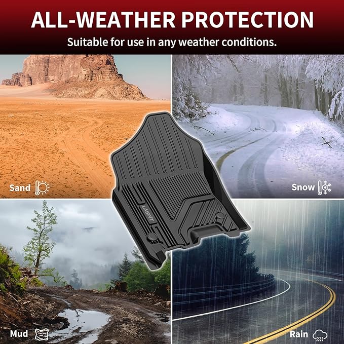 LASFIT Floor Mats for Ram 1500 2019-2024 Crew Cab and Quad Cab Front, Bucket Seat, All Weather TPE Custom Fit Car Mats Truck Front Liners 1st Row Only, Black