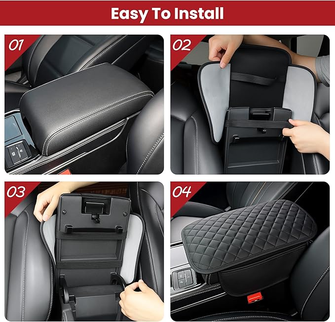 DS Extended Car Center Console Cover with 2 Storage, Microfiber Leather Car Armrest Cover Cushion for SUV Truck, Universal Car Accessories Memory Foam Comfort Stylish Leather Design (Black Longer)