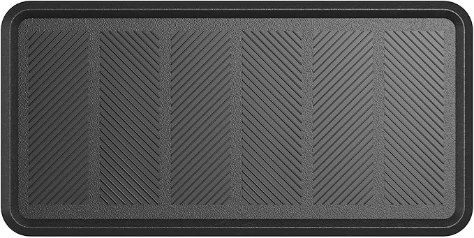 Ottomanson Heavy Duty Rubber Floor Mat – Non-Slip, Waterproof, Easy to Clean – Boot Tray Utility Mat for Shoes, Boots, Entryway, or Pet Feeding Area – Durable, Hose Washable – 16" x 32", Black