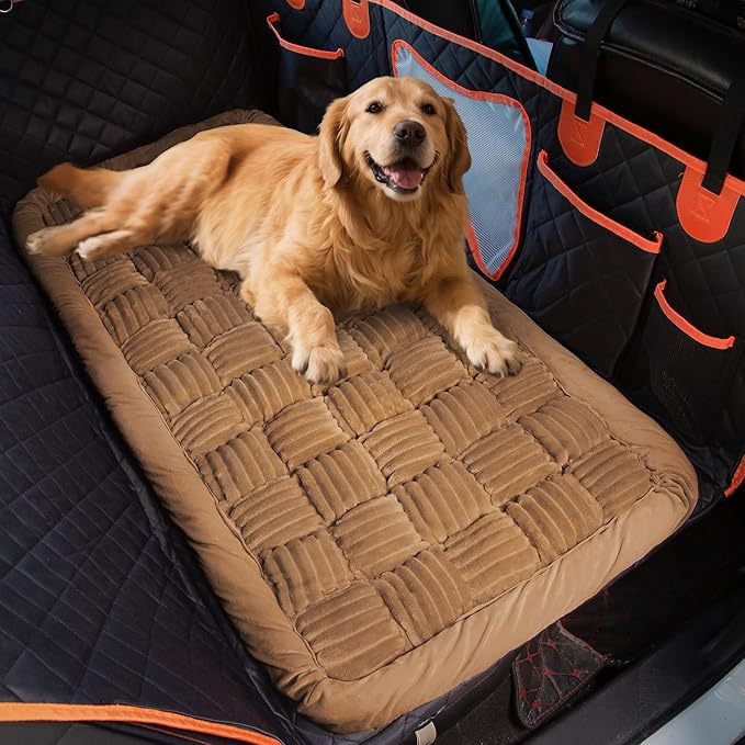 Soulbond Backseat Pet Bed Mat,Dog Bed for Car,Fuzzy Dog Seat Cover for Car Back Seat, Non-Slip Travel Pet Mat, Fit for Backseat Extenders and Seat Covers(Dark Brown)