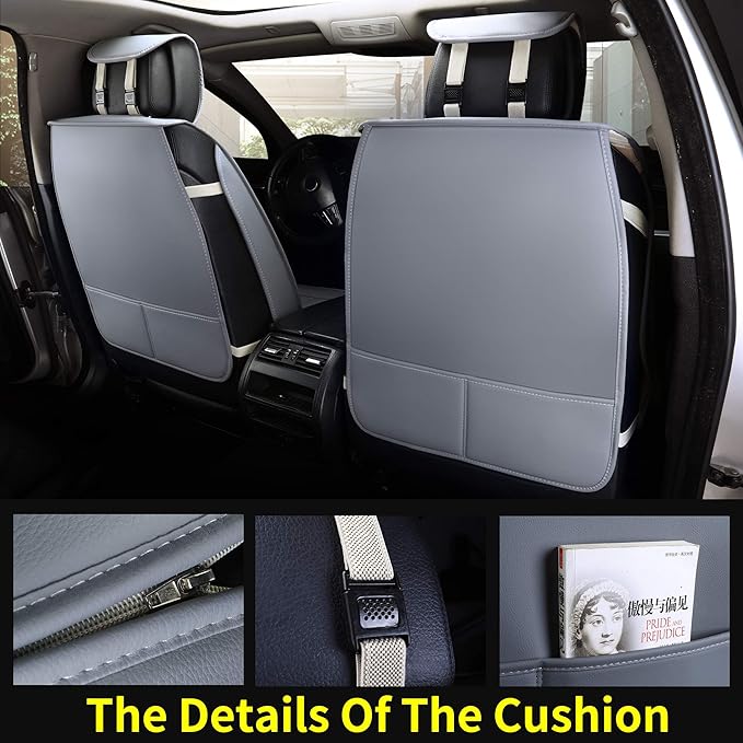 Aierxuan 2pcs Car Seat Covers Front Set with Waterproof Leather, Airbag Compatible Automotive Vehicle Cushion Cover Universal Fit for Most Cars (Grey)
