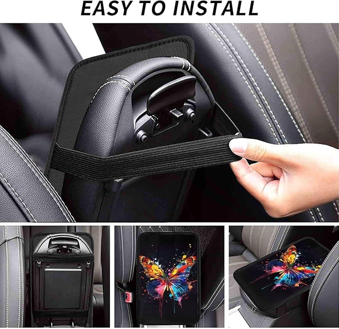 Universal Car Center Console Cushion Pad, Colorful Butterfly Soft Waterproof Car Center Console Cover Auto Armrest Seat Box Cover Protector for Most Vehicle SUV Truck Car
