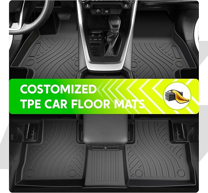TPE Floor Mats for Toyota RAV4 2019 2020 2021 2022 2023 2024(Not for Hybrid) Custom Fit,Heavy Duty,All-Weather Protection | Durable,Odorless,Easy to Clean (3-Piece,Black)