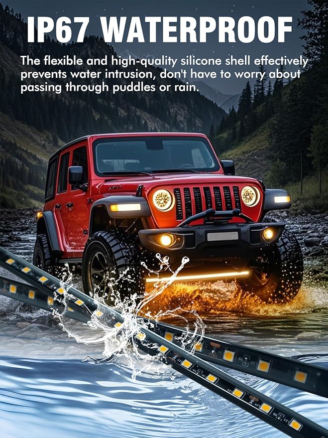 8 Pcs Car Led Light Strip IP67 Waterproof 11" Flexible Led Lights Underglow 12V for Car Motorcycle Boat Golf Cart Interior Exterior Decoration - Amber