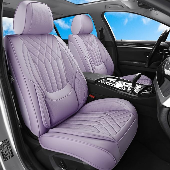 Purple Car Seat Covers Full Set, Waterproof Luxury Leather Purple Seat Covers for Women, Non-Slip Front & Rear Seats Cover Sets Universal Fit for Most Cars SUVs Trucks