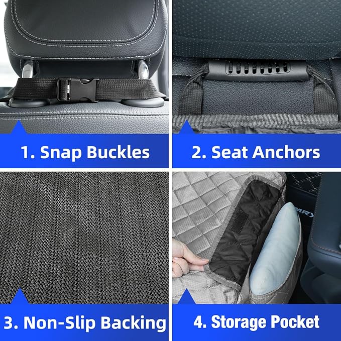 PETICON Front Seat Cover 2 Pack, Full Protection Dog Car Seat Cover with Side Flaps, Nonslip Scratchproof Captain Chair Seat Cover Fits for Cars, Trucks, SUVs, Jeep (Gray)