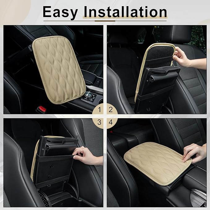 Amiss Auto Center Console Pad, Universal Waterproof Car Armrest Seat Box Cover, Leather Auto Armrest Cover Protector for Most Vehicles, SUV, Truck, Car (Beige)