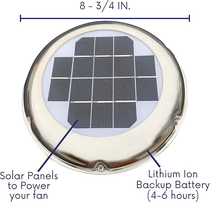 Remington Solar Dual function Solar Powered Vent/fan with back up battery for Boats, RV’s and Sheds (9 x 9 x 4.75 in.) Dual function - Solar Vent/Fan with No Noise – Covers up to 500 Cu. Ft