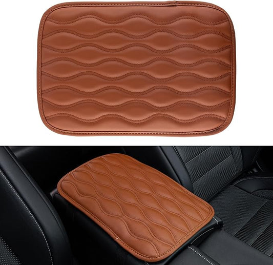 Amiss Auto Center Console Pad, Universal Waterproof Car Armrest Seat Box Cover, Leather Auto Armrest Cover Protector for Most Vehicles, SUV, Truck, Car (Brown)