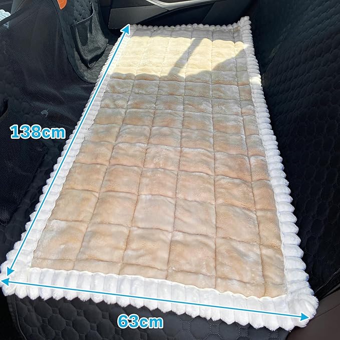 Dog Car Seat Cover for Back Seat, Dog Bed for Car, Fit for Backseat Extenders, Car Seat Protector, Nonslip Soft Durable for Cars Trucks and SUVs (Light Brown and White, 24.8"*54")