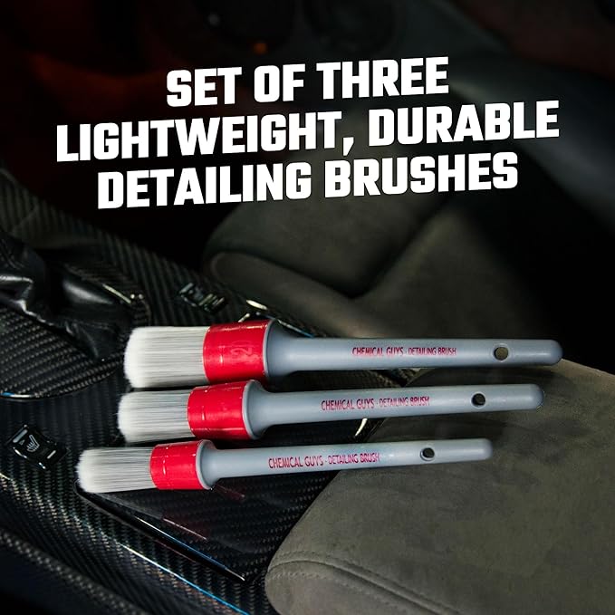 Chemical Guys All in the Details Interior Detailing Brush Set - 3-Piece Soft & Durable Car Detailing Brushes for Vents, Consoles, Buttons, Trim & Hard-to-Reach Areas in Cars, Trucks, SUVs & RVs