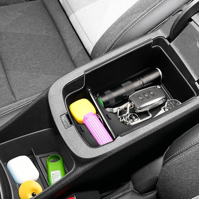 SXCY [2PCS for 2024 2025 Chevy Trax Center Console Organizer 2024 2025 Chevy Trax Accessories(LS LT 1RS 2RS ACTIV) Armrest Storage Box Console Tray for 2024 2025 Trax Console Organizer Black Mats