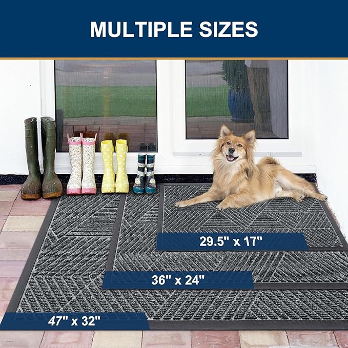 Smiry Front Door Mat Outside Entrance, Heavy Duty Sturdy Natural Rubber Doormat, Trap Dirt and Moisture, Easy Clean Low Profile Mats for Indoor Outdoor Entry, Irregular Triangle (47x24, Grey)