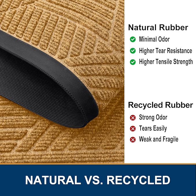 Smiry Front Door Mat Outside Entrance, Heavy Duty Sturdy Natural Rubber Doormat, Trap Dirt and Moisture, Easy Clean Low Profile Mats for Indoor Outdoor Entry, Irregular Triangle (36x24, CRM-Yellow)