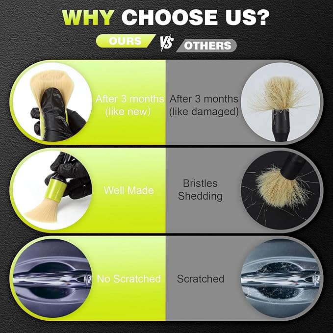 10PCS Car Detailing Brush Set,Boars Hair Car Cleaning Detail Brush kit,Ultra Soft No Scratch Car Dust Brush,Car Interior Detailing Brushes Kit,Detail Brushes Car Detailing for Interior Exterior(green)