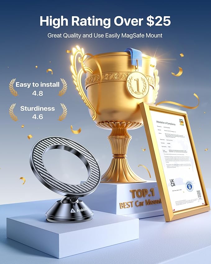 andobil for Magsafe Car Mount [20 Strongest Magnets & Upgraded 3M Adhesive] Dashboard Magnetic Car Phone Holder for iPhone 17 Pro Max 16 15 14 13 12 Cell Phone Holder Car for Samsung Galaxy S25/S24